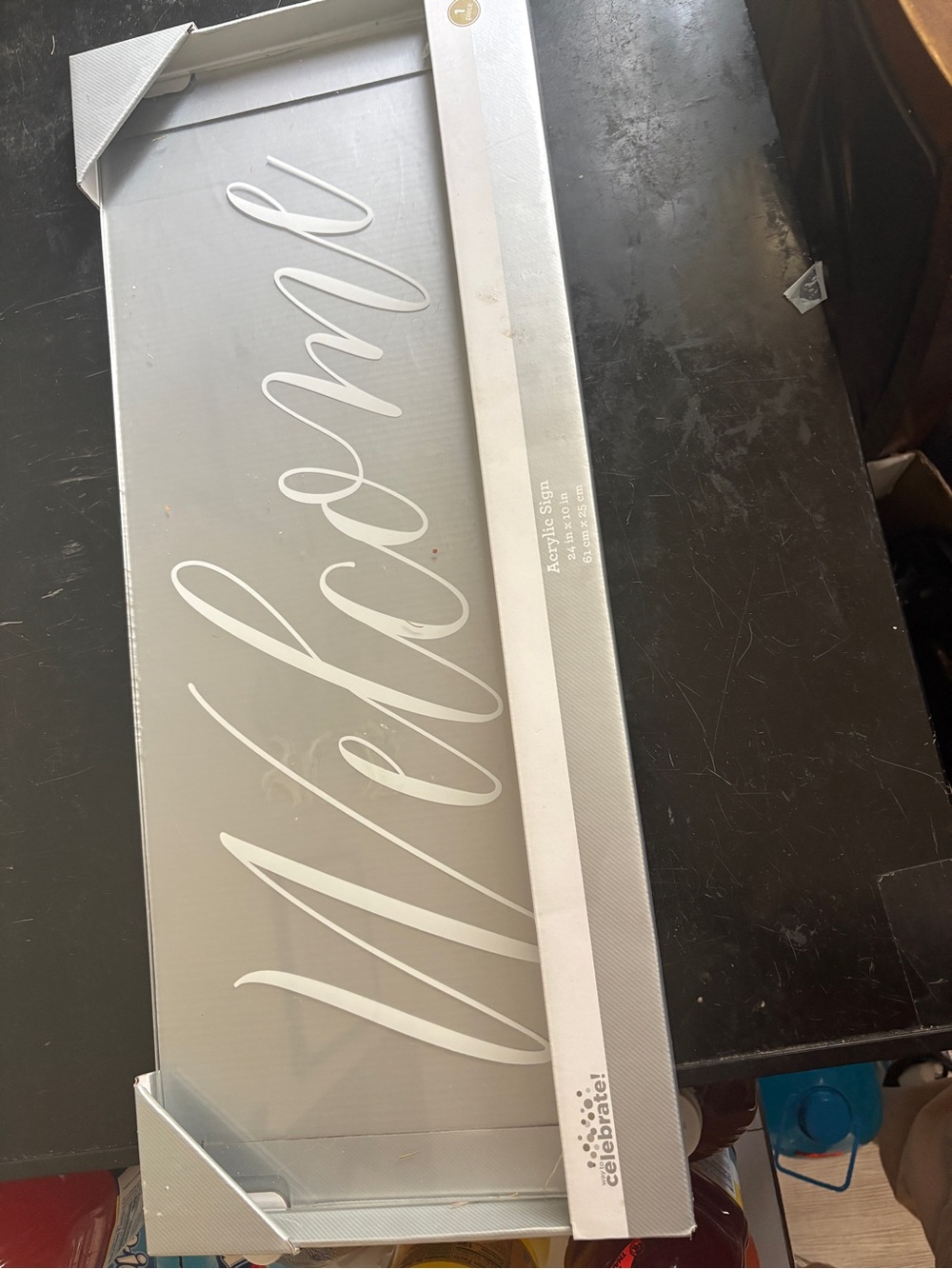 Celebrate It Silver Acrylic "Welcome" Sign with White Script